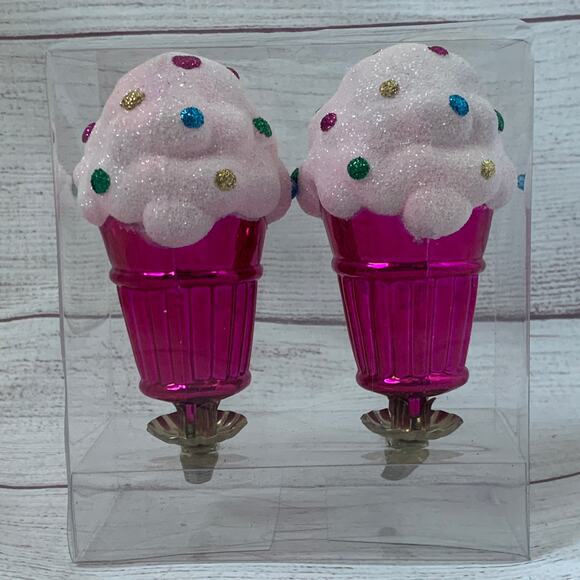 Ice Cream Cone Christmas Tree Ornament Set of 2 with Clips Plastic 5"L - Picture 2 of 16